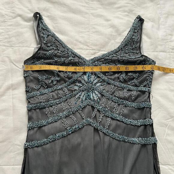 Vintage baby blue black mesh overlay beaded dress great Gatsby glam size 6 - Picture 5 of 8